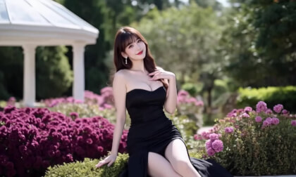 3D视频美女 极致演绎 💥花园玫瑰与黑裙女神